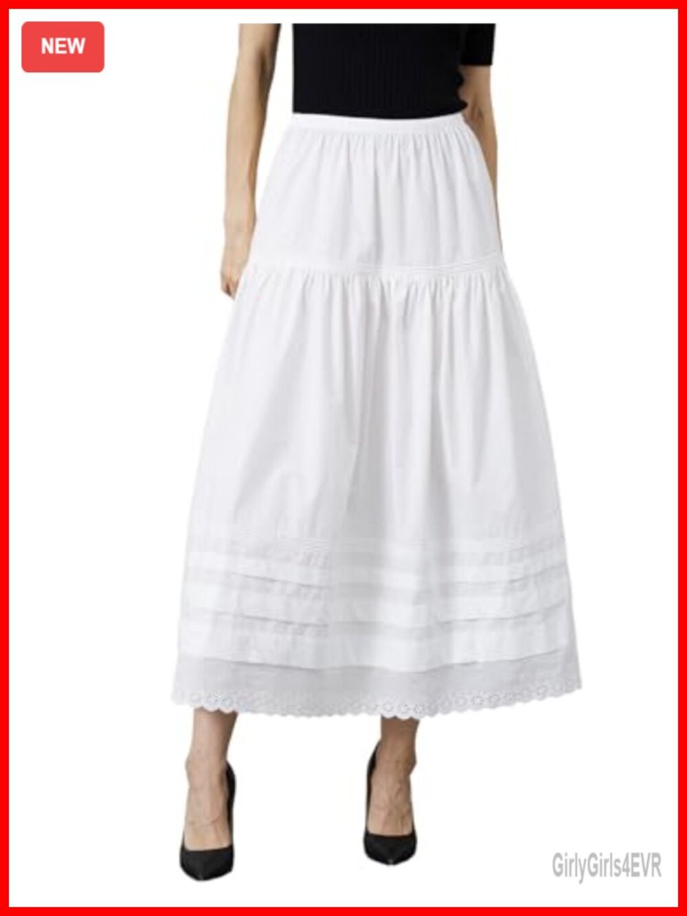 100% Cotton Peasant Maxi Skirt Elastic Waist A-Line Flowy Swing Lace